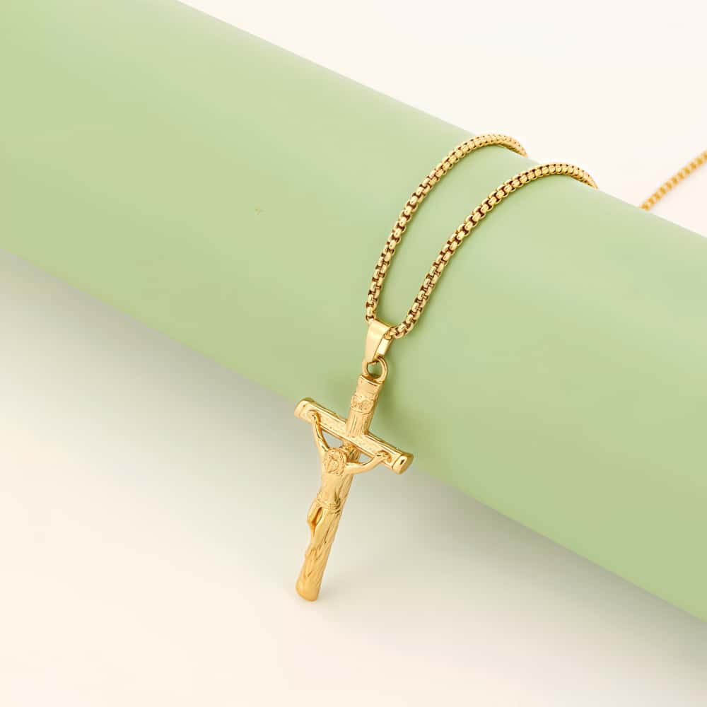 14K Gold Unique Crucifix Necklace