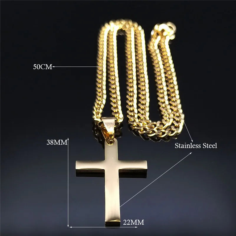 Stainless Steel Cross Chain Necklace for Men Women
