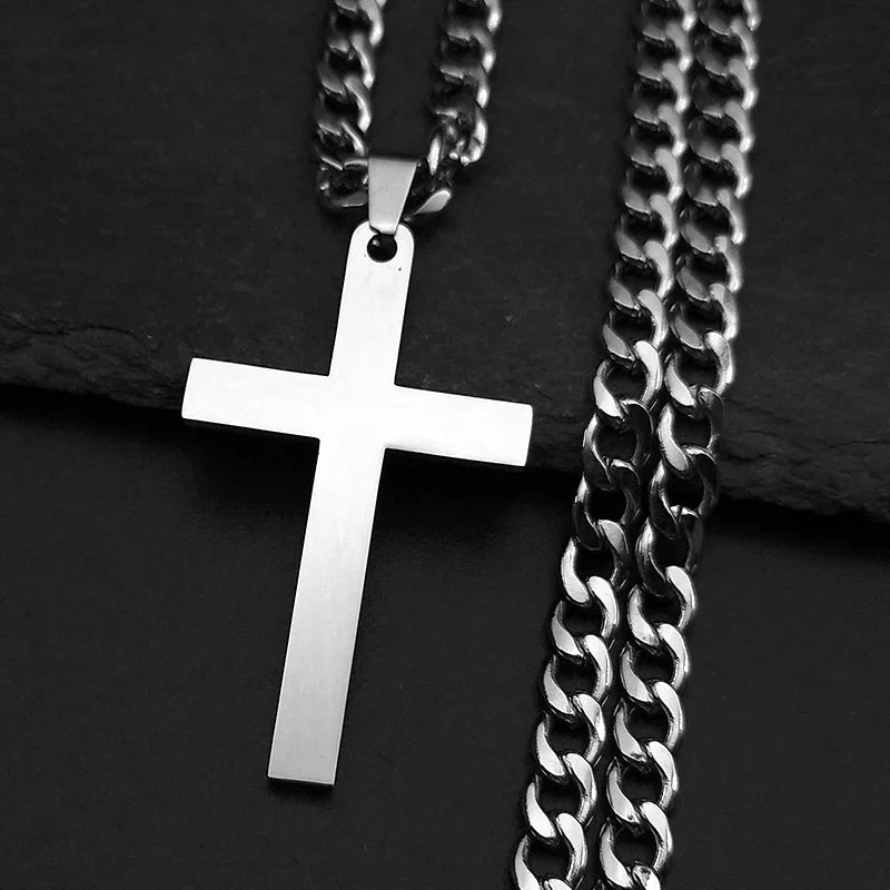Stainless Steel Cross Chain Necklace for Men Women