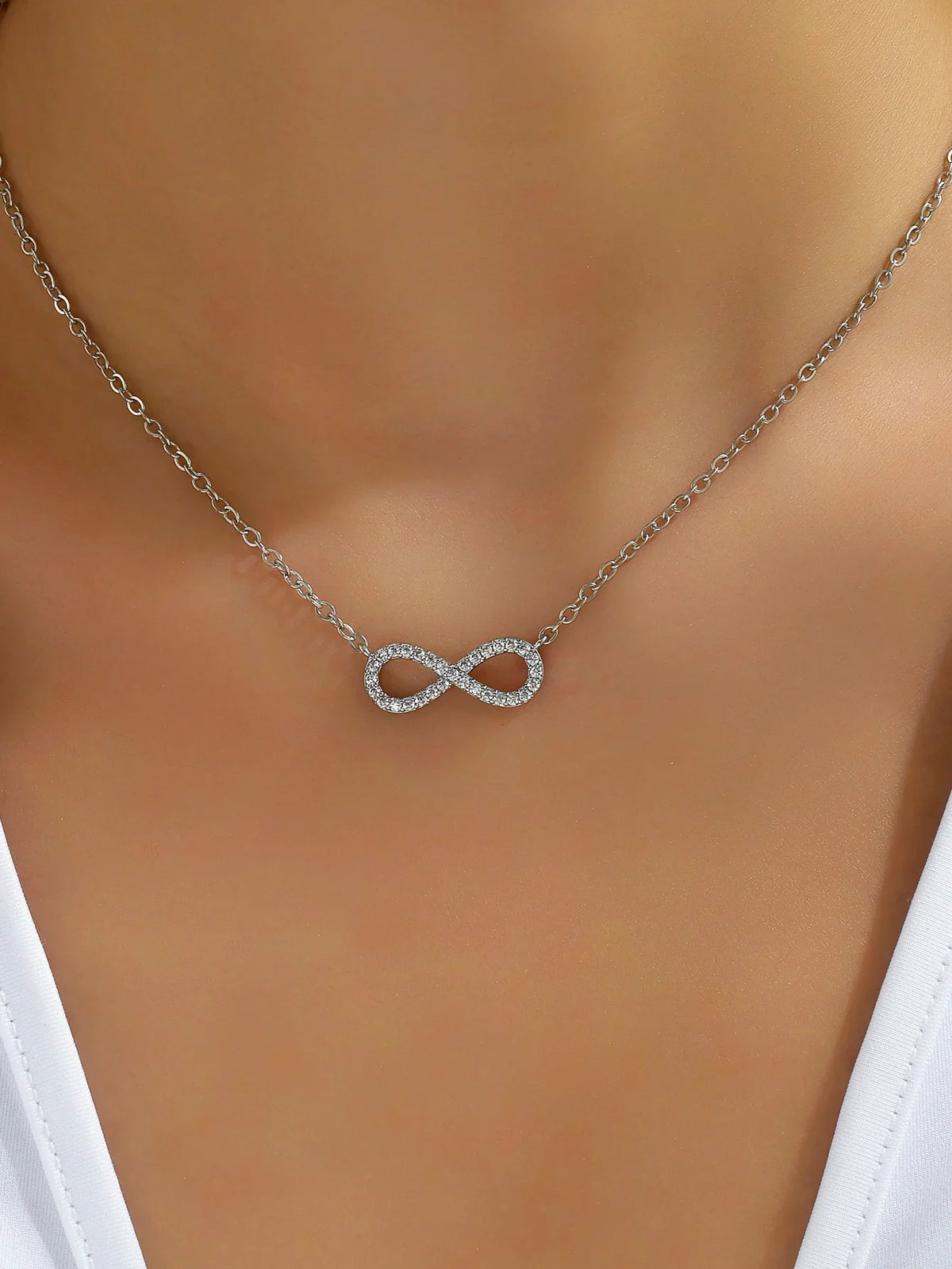 Stainless Steel Infinity Pendant Necklace Zirconia for Women